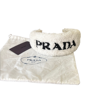 Prada White & Black Logo Terry Cloth Headband NWT Luxury Hair Accessory